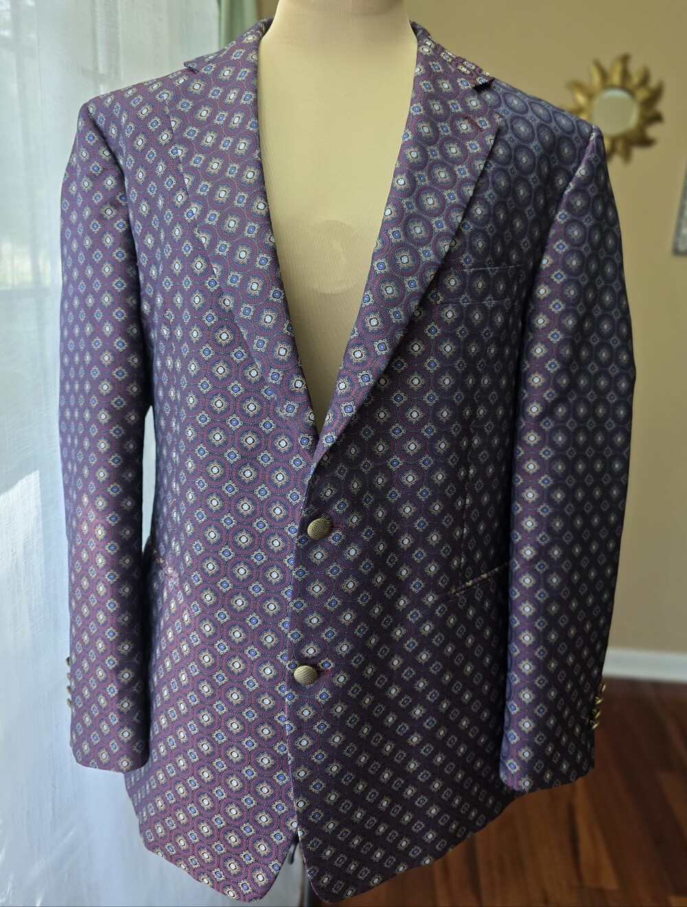 Tallia Mens Blazer 48L Burgundy Medallion Print Sport Coat Statement Holiday